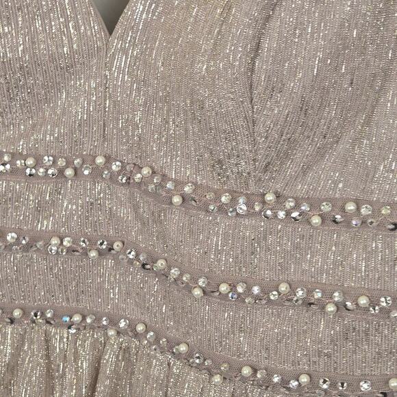 City Triangles Metallic ALine Gown with Beaded Waist Bands Blush PROM WEDDING 13 - Picture 4 of 12